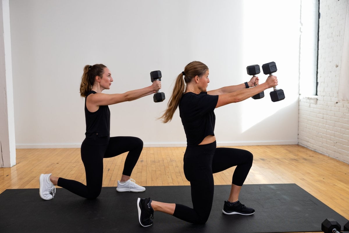 two women performing lunges as part of functional training workout