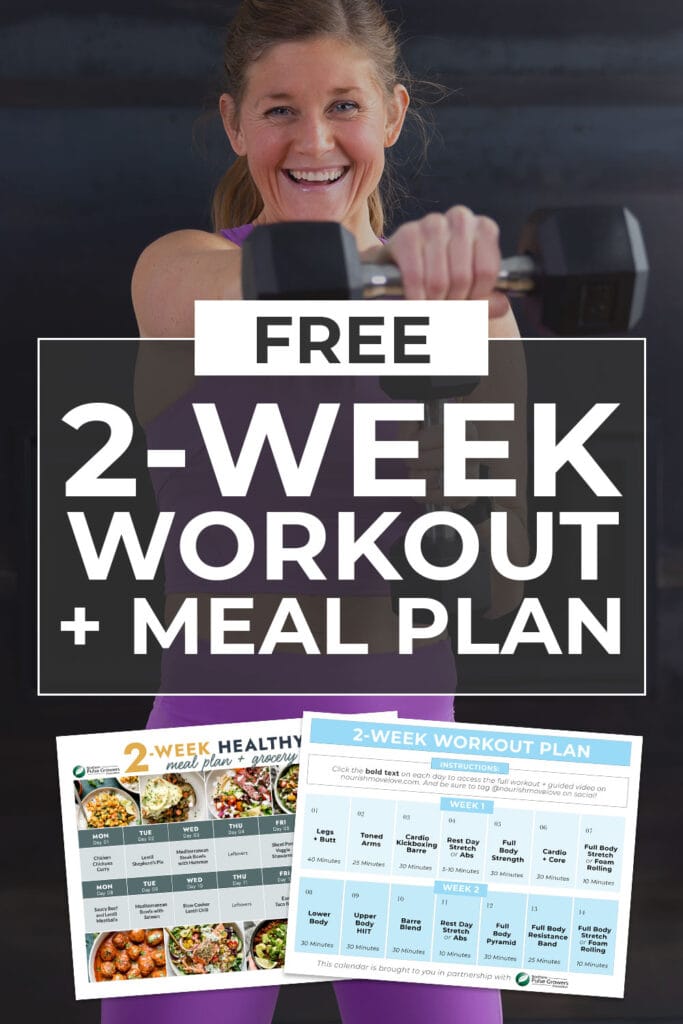 2 Week Challenge - workout plan and healthy meal plan pin image for pinterest