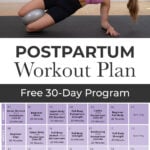 Postpartum Workout Plan Calendar Pin for Pinterest