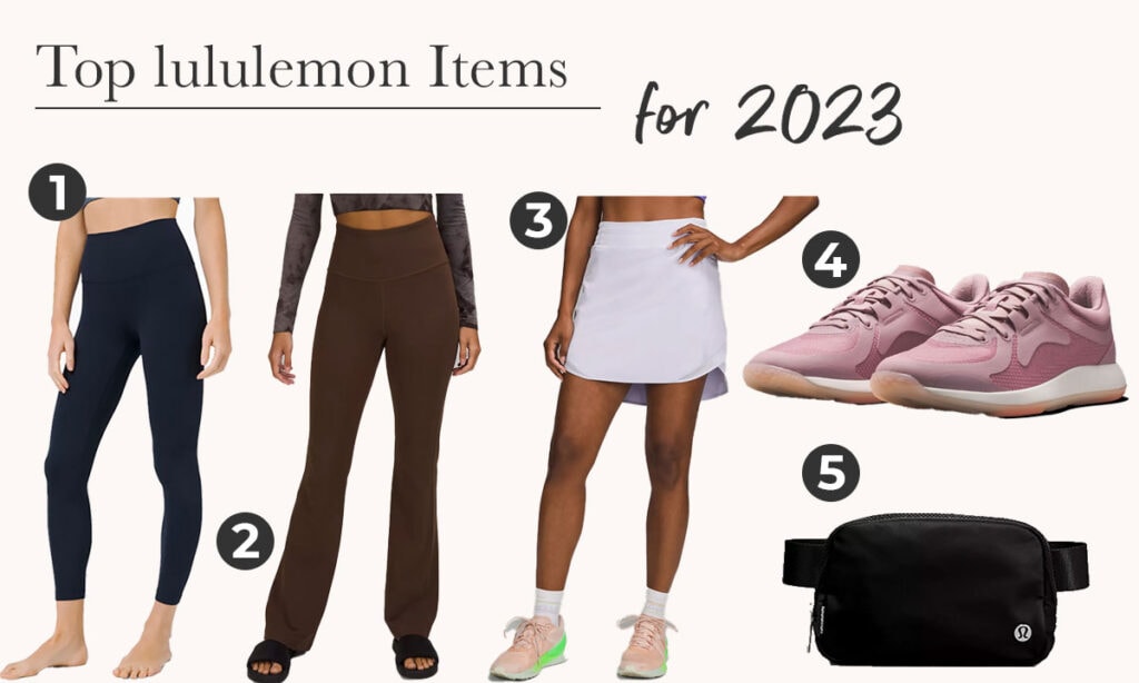 the top lululemon items of 2023 image showing 5 lululemon best sellers