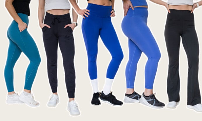 collage image of different types of lululemon leggings as part of review of best lululemon leggings