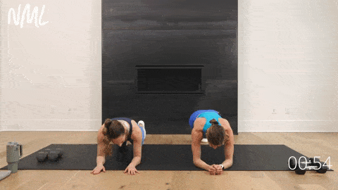 two women demonstrating a plank hold as part of 10 minute ab workout