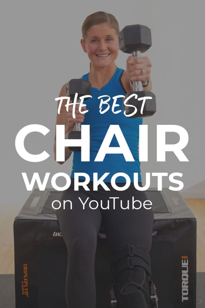 Pin for pinterest - text overlay on image of seated woman performing a upper body exercise