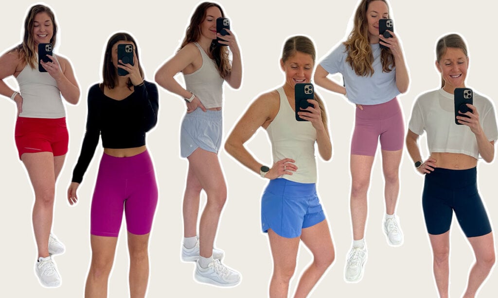 women posing wearing lululemon shorts as part of review of the best lulu shorts for women