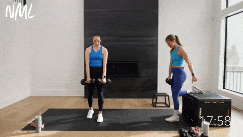 two women performing rear foot elevated single leg deadlift - butt workout for women