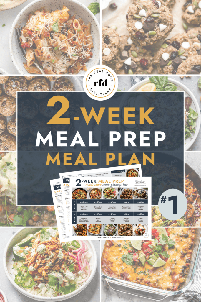 two week meal plan and meal prep graphic as part of spring fitness challenge