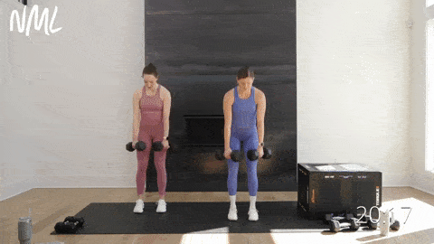 two women performing a combination deadlift and narrow back row as example of best back workouts for women