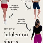 pin for pinterest showing collage image of the best lulu shorts for women