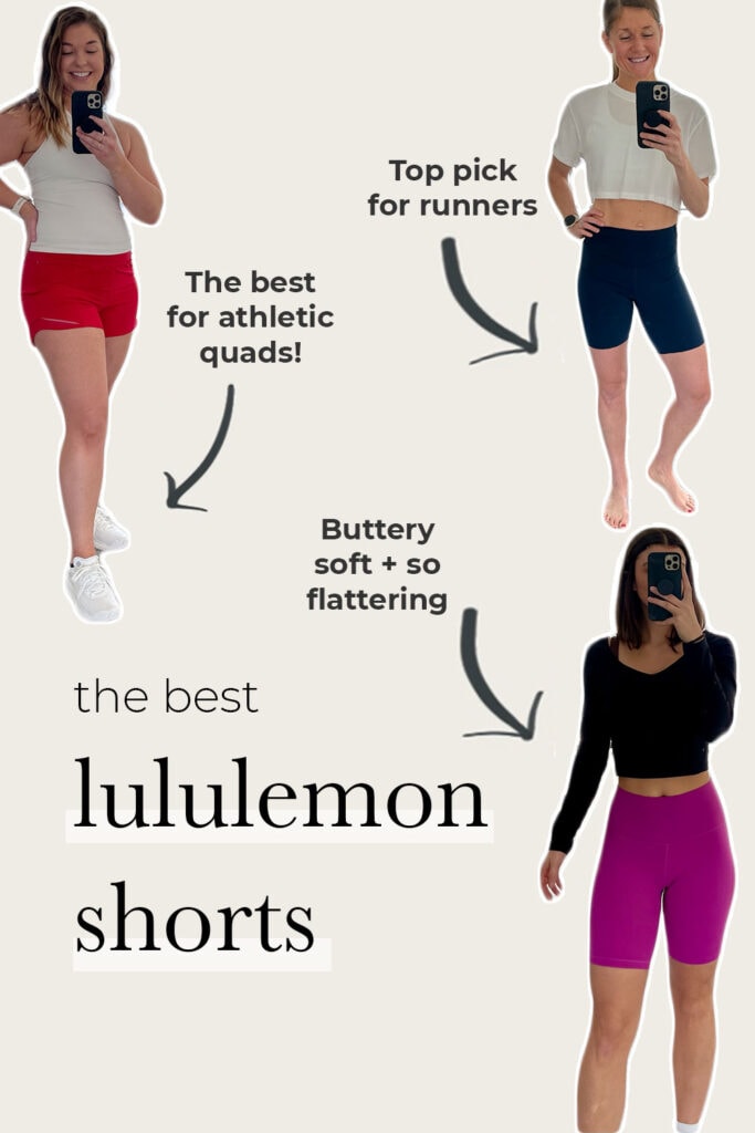 pin for pinterest showing collage image of the best lulu shorts for women