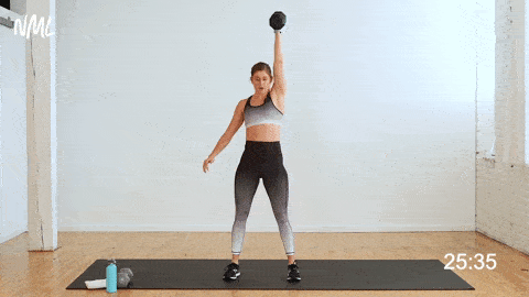 uneven squat thruster - one dumbbell workout 