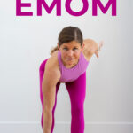 Pin for Pinterest of woman performing full body exercises in an EMOM workout