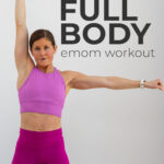Pin for Pinterest of woman performing full body exercises in an EMOM workout