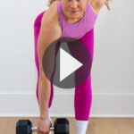 Pin for Pinterest of woman performing full body exercises in an EMOM workout