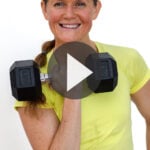 Pin for Pinterest of woman performing leg exercises with dumbbells