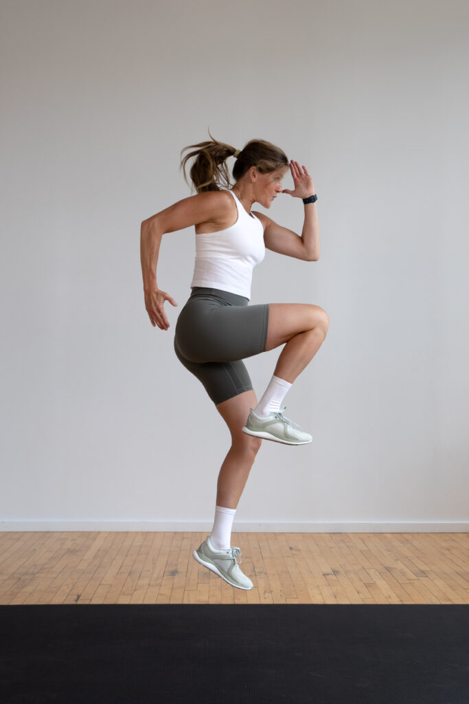 woman performing a hiit exercise while wearing crosstraining shoes from lululemon
