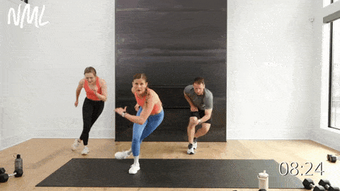 three people performing skaters as example of cardio exercise 