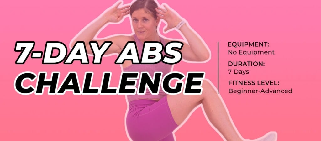 Cover image of woman performing a standing oblique crunch as part of 7 day ab challenge