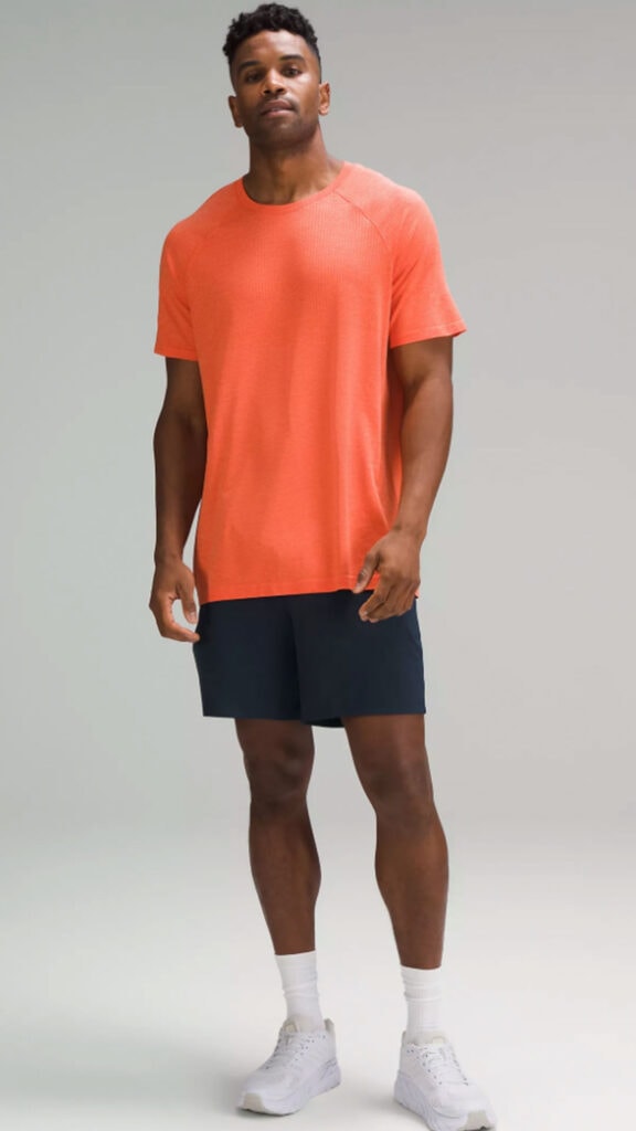 Man wearing pace breaker shorts as part of lululemon mens products review post