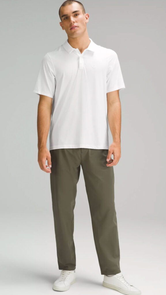 Man wearing polo from lululemon as part of best lululemon men's gear product review