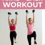 Pin for Pinterest of woman performing back and arm exercises