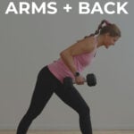 Pin for Pinterest of woman performing back and arm exercises