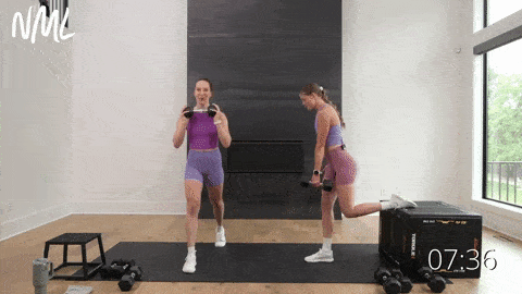 two women performing bulgarian split squats as part of best quad exercises workout