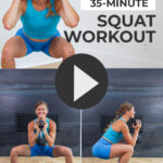 Pin for Pinterest of women performing squat variations