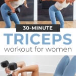 Pin for Pinterest of woman performing the best tricep exercises