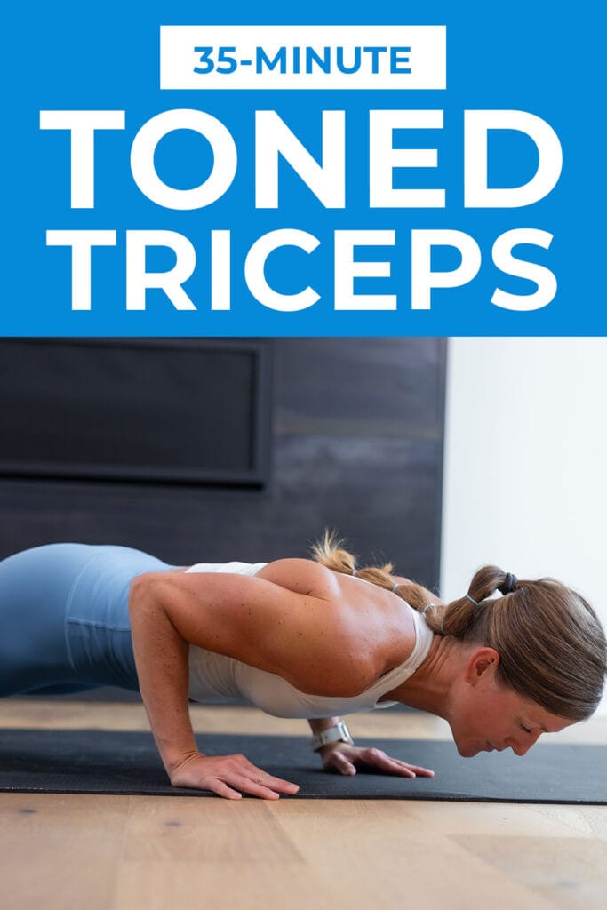 woman holding a low push up as part of the best tricep workout for women