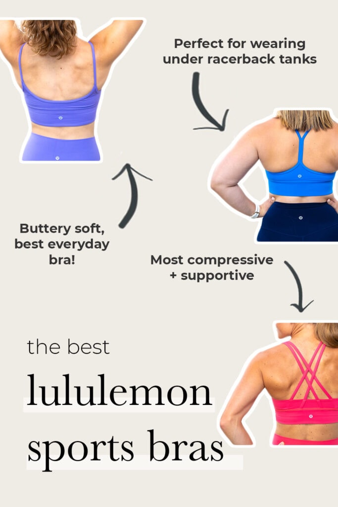 Pin for pinterest showing the most popular lululemon sports bras