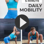 Pin for Pinterest of woman performing daily mobility exercises