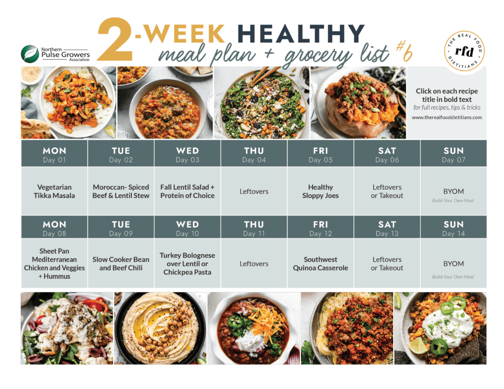 Calendar image of 2 week meal plan 