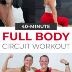 Pin for Pinterest of women performing exercises in a full body circuit workout