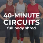 Pin for Pinterest of women performing exercises in a full body circuit workout