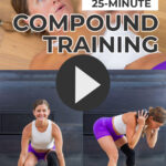 Pin for Pinterest of woman performing compound leg exercises in a lower body workout