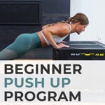 Pin for pinterest - Image of woman doing push up with text overlay "12 Week Push Up Program"