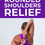 Pin for Pinterest of woman performing shoulder mobility exercises