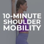 Pin for Pinterest of woman performing shoulder mobility exercises