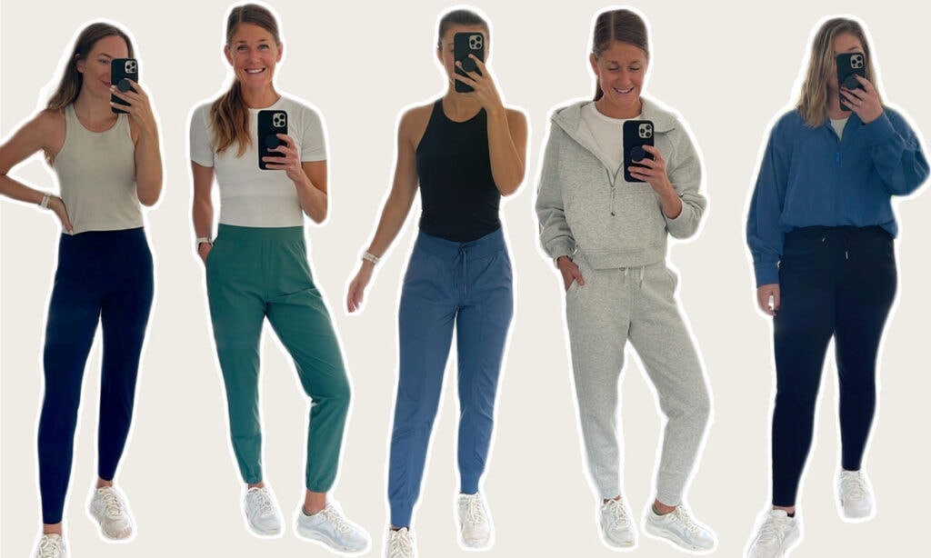 five women wearing different lululemon joggers