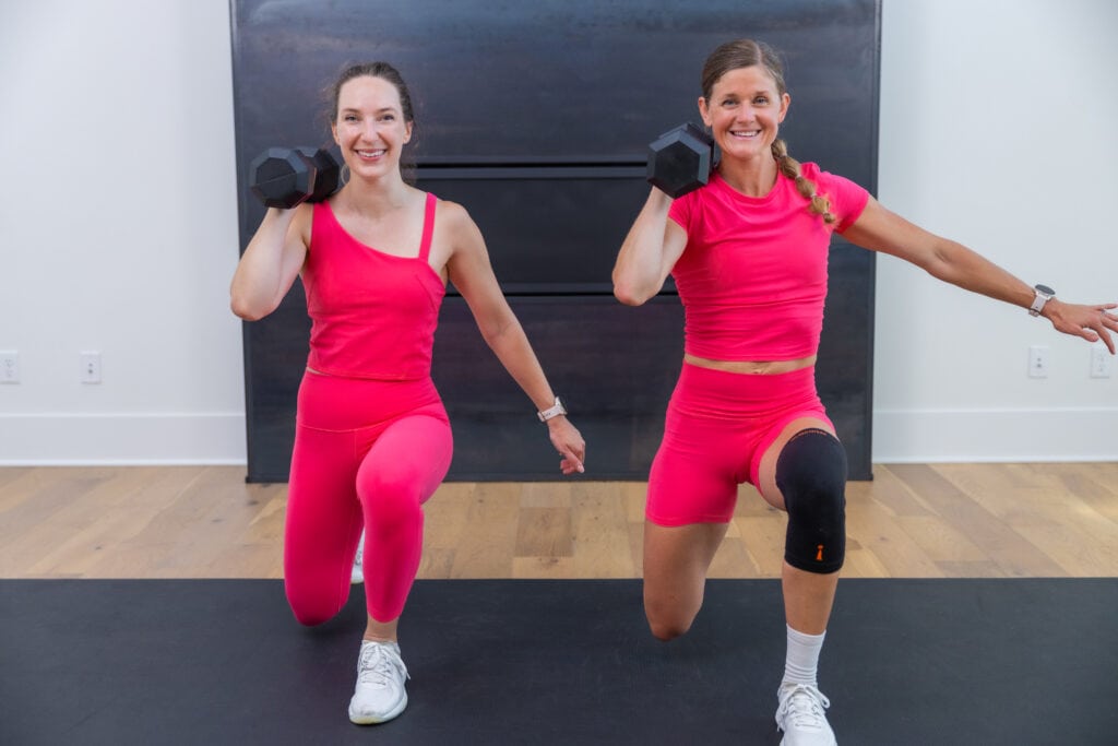 two women performing lunges 15 minute workout at home