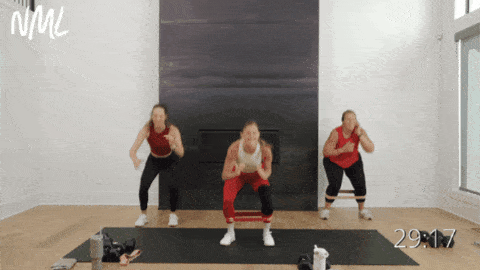 three women performing surfer quick hits as part of full body circuit workout