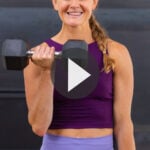 Pin for pinterest - image of woman performing a dumbbell exercise as part of beginner workout