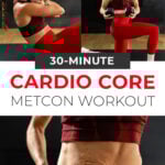 woman performing three cardio and core exercises