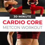 woman performing three cardio and core exercises