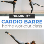 pin for pinterest showing three different exercises from barre workout