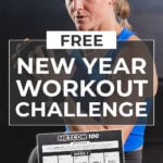 woman performing standing crunch with calendar overlay