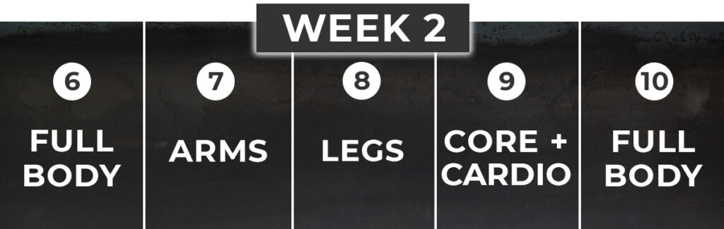 Calendar showing week 2 of metcon100 a metabolic conditioning program