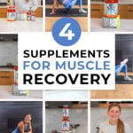 collage of woman posing with muscle recovery supplements