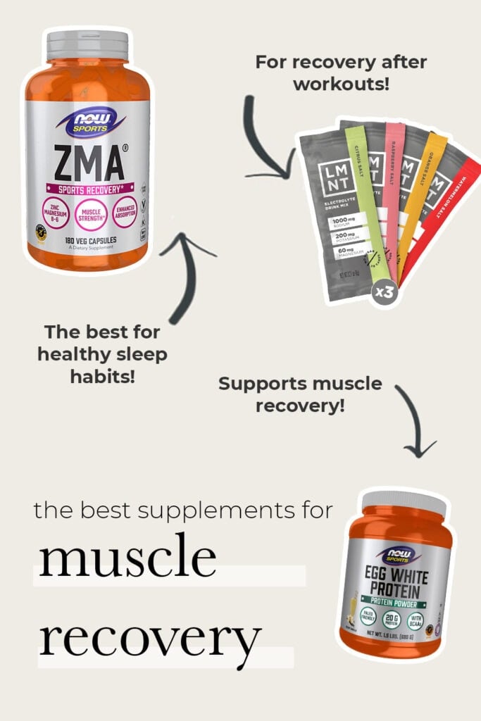 collage of muscle recovery supplements