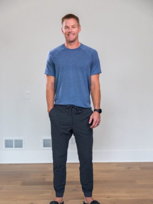 man modeling lululemon ABC joggers